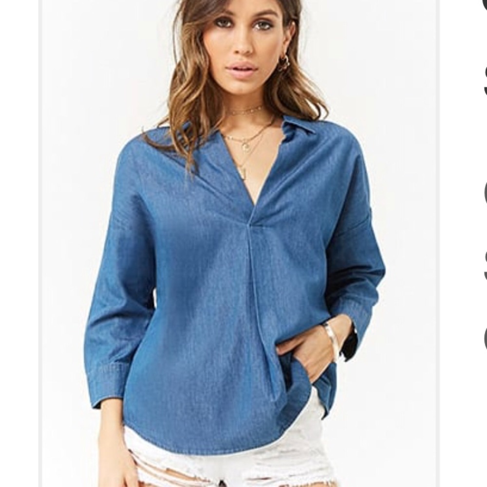 Split neck chambray top